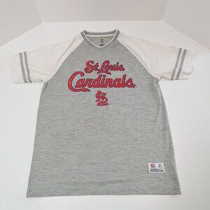 True Fan Gray Jersey Shirt St. Louis Cardinals Short Sleeve V-Neck Size M